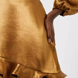 French Connection Denney Satin Long Sleeve Satin V-neck Dress