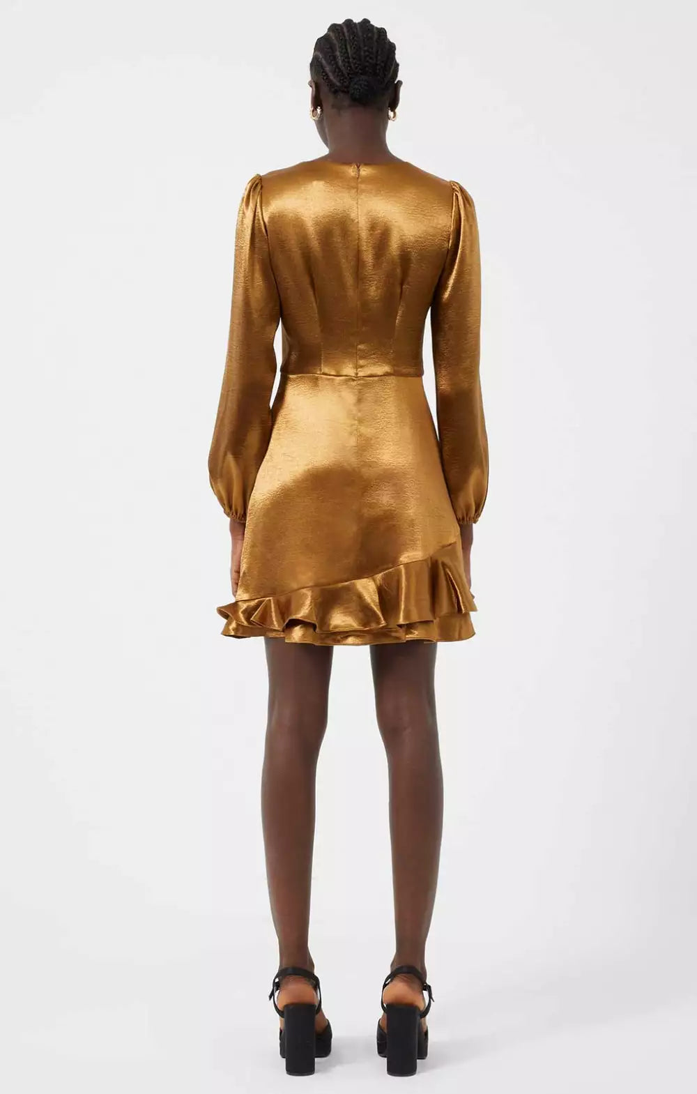 French Connection Denney Satin Long Sleeve Satin V-neck Dress