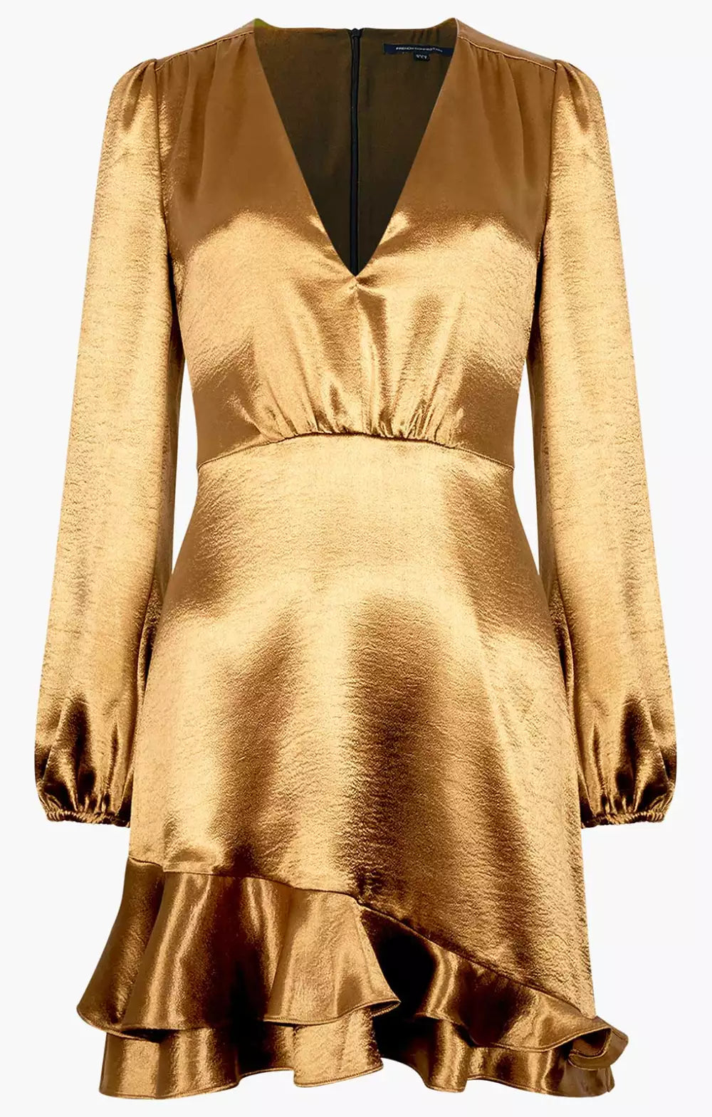 French Connection Denney Satin Long Sleeve Satin V-neck Dress