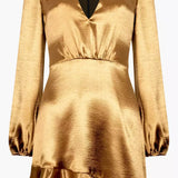 French Connection Denney Satin Long Sleeve Satin V-neck Dress