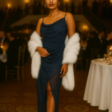 ASOS EDITION Fine Lace Cami Maxi Dress With Drape Detail In Dark Blue