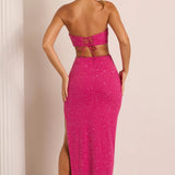 Oh Polly Embellished Cut Out Maxi Dress in Fuchsia