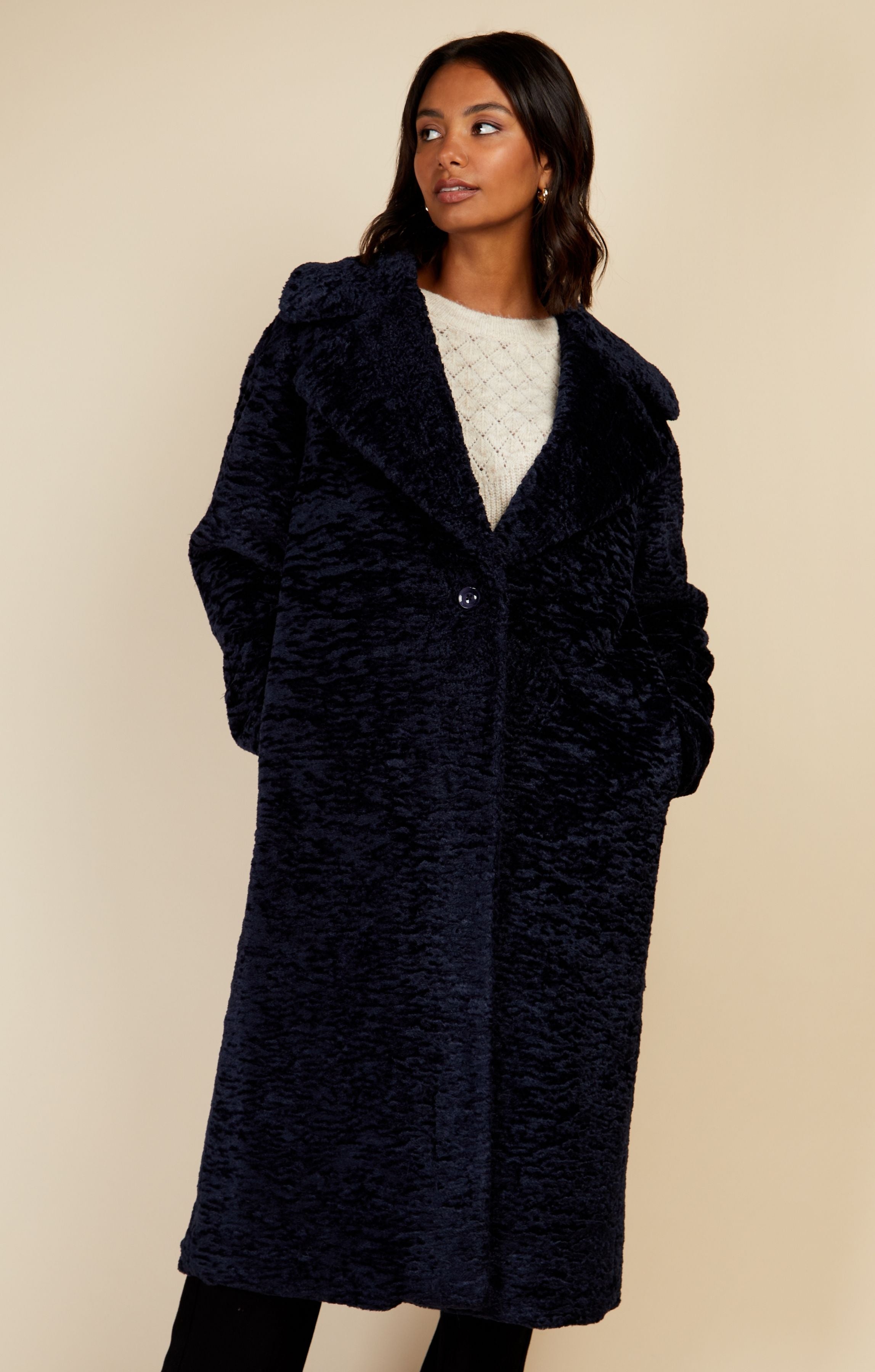 Little Mistress Navy Teddy Coat by Vogue Williams product image