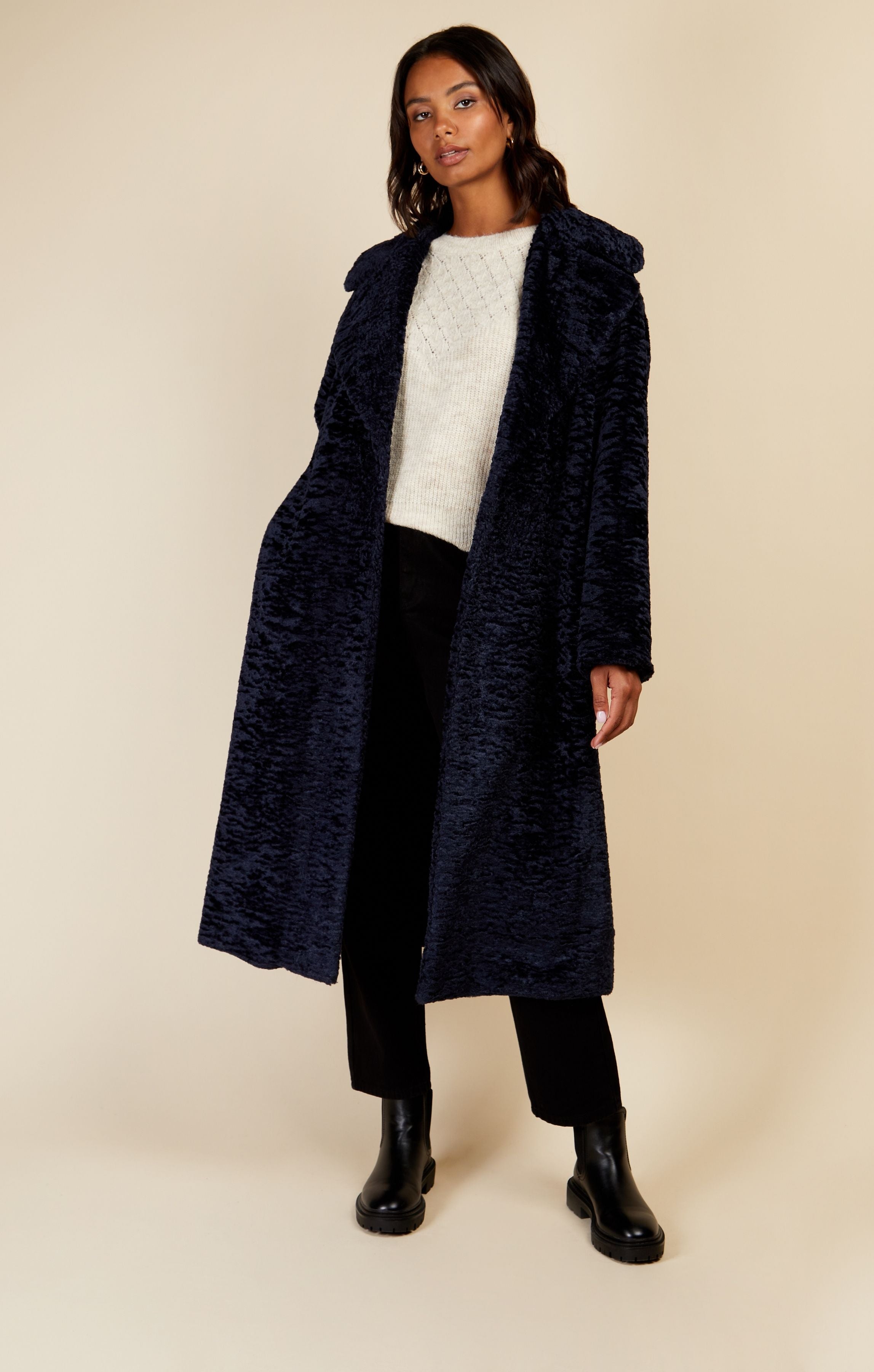Little Mistress Navy Teddy Coat by Vogue Williams product image