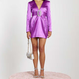River Island Purple Satin Long Sleeve Bodycon Mini Dress