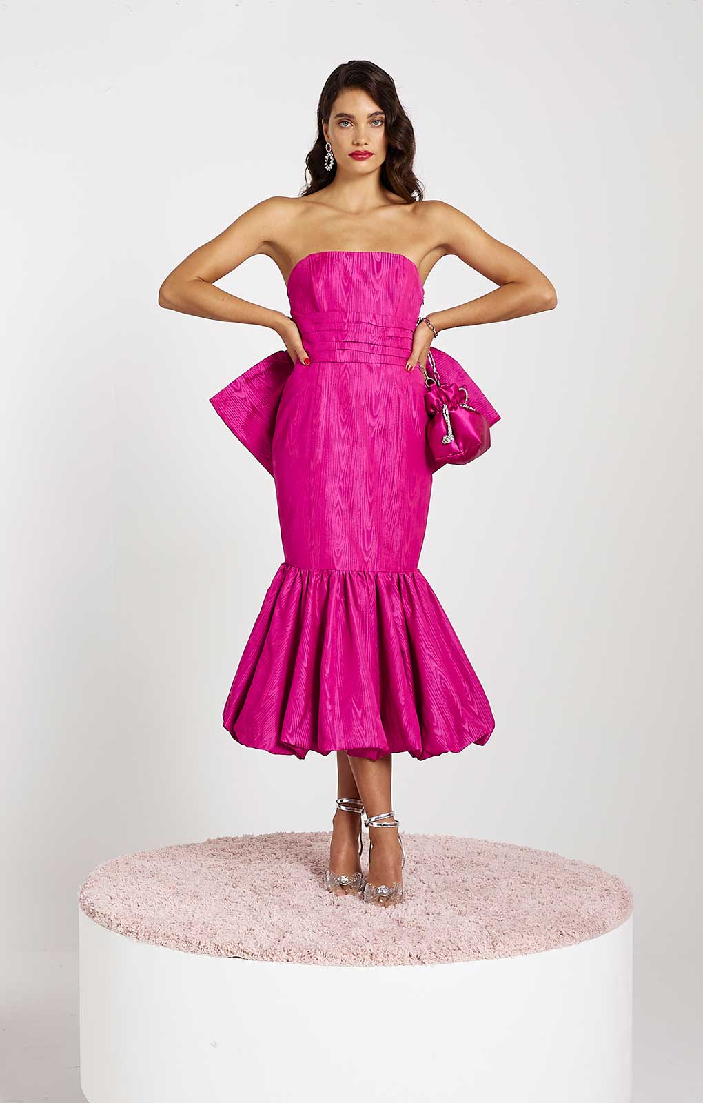 River Island Pink Bow Bandeau Bodycon Midi Dress
