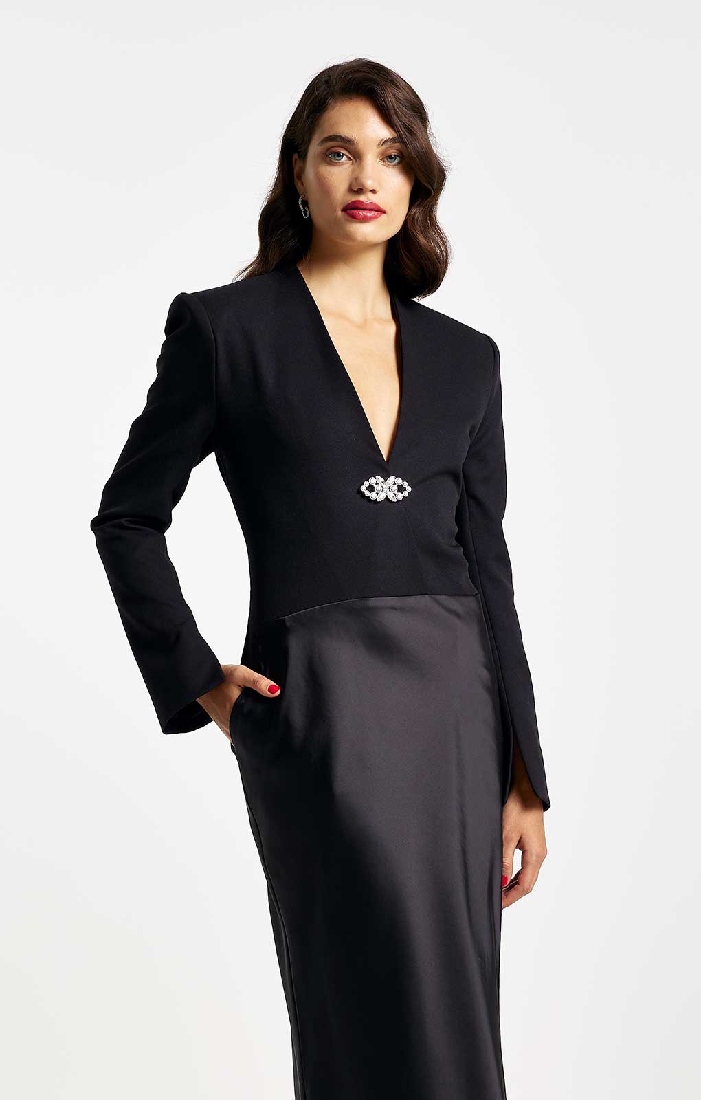 River Island Black Satin Tailored Maxi Dress
