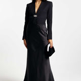 River Island Black Satin Tailored Maxi Dress