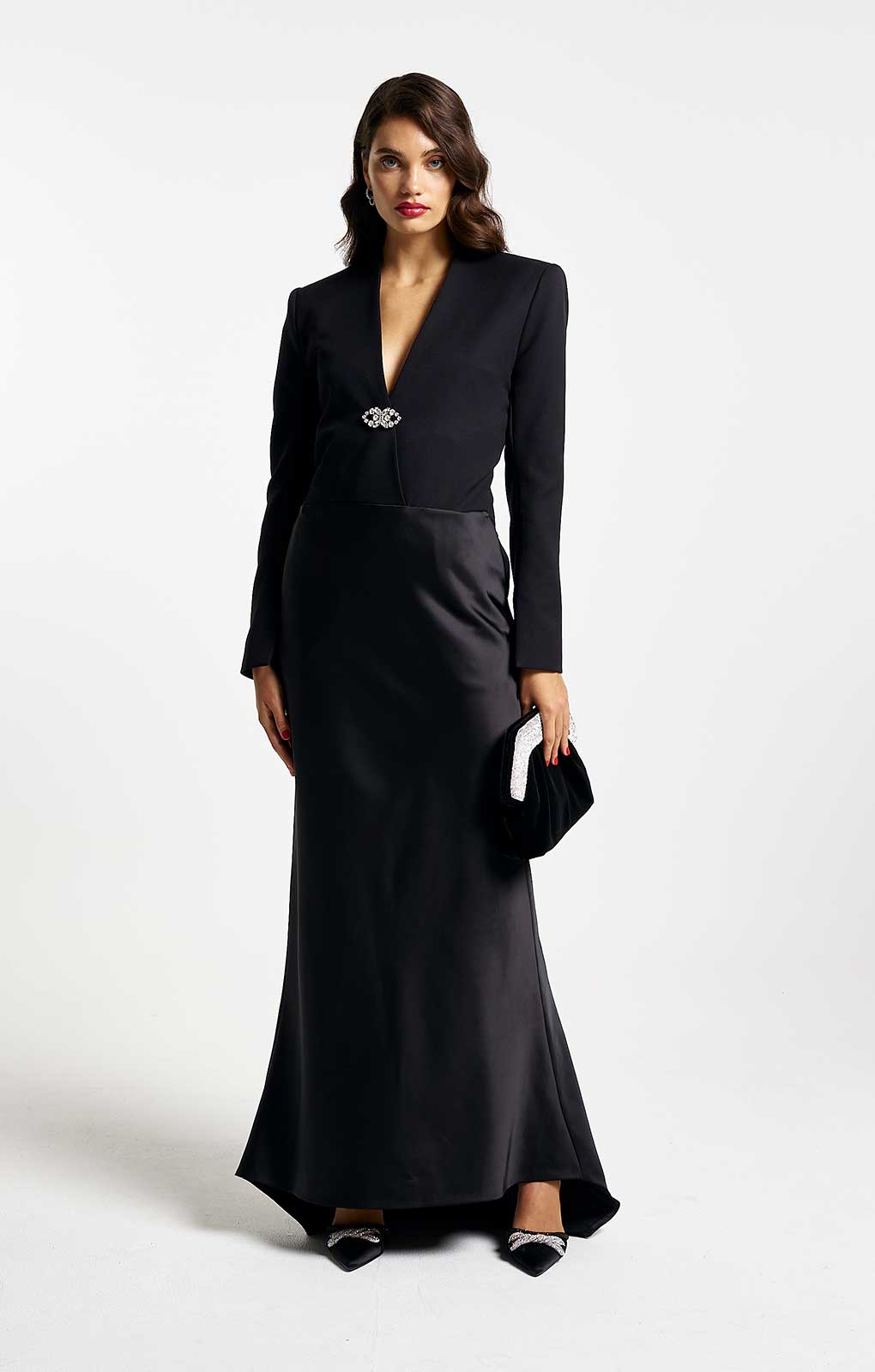 River Island Black Satin Tailored Maxi Dress product image