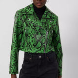 French Connection Elisa Snake Vegan Leather Cropped Biker