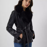 French Connection Etta Vegan Leather Faux Fur Short Jacket