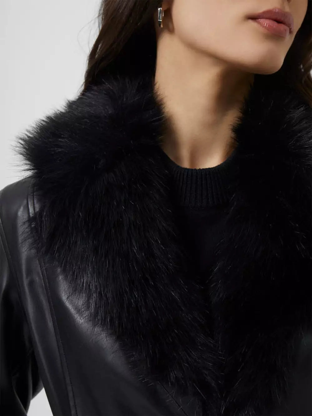 French Connection Etta Vegan Leather Faux Fur Short Jacket