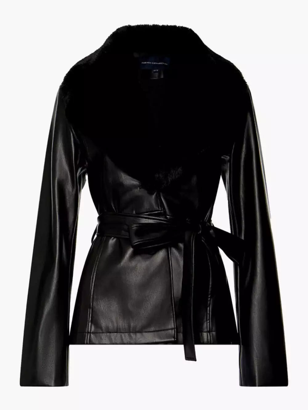French Connection Etta Vegan Leather Faux Fur Short Jacket