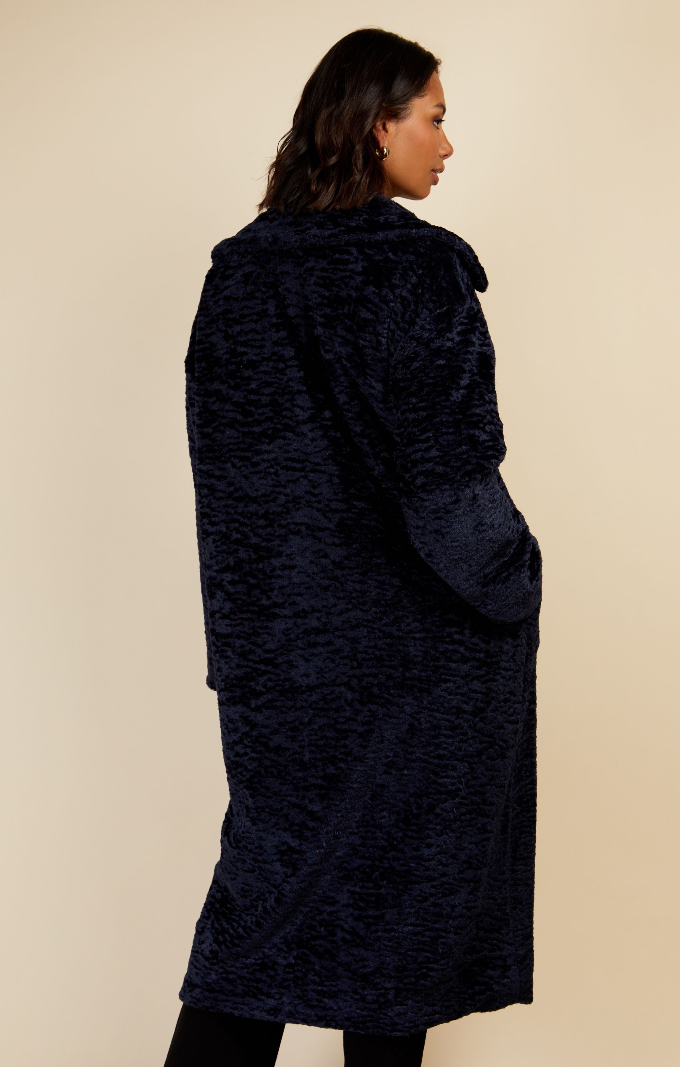 Little Mistress Navy Teddy Coat by Vogue Williams