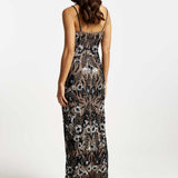 River Island Black Sequin Floral Bodycon Maxi Dress