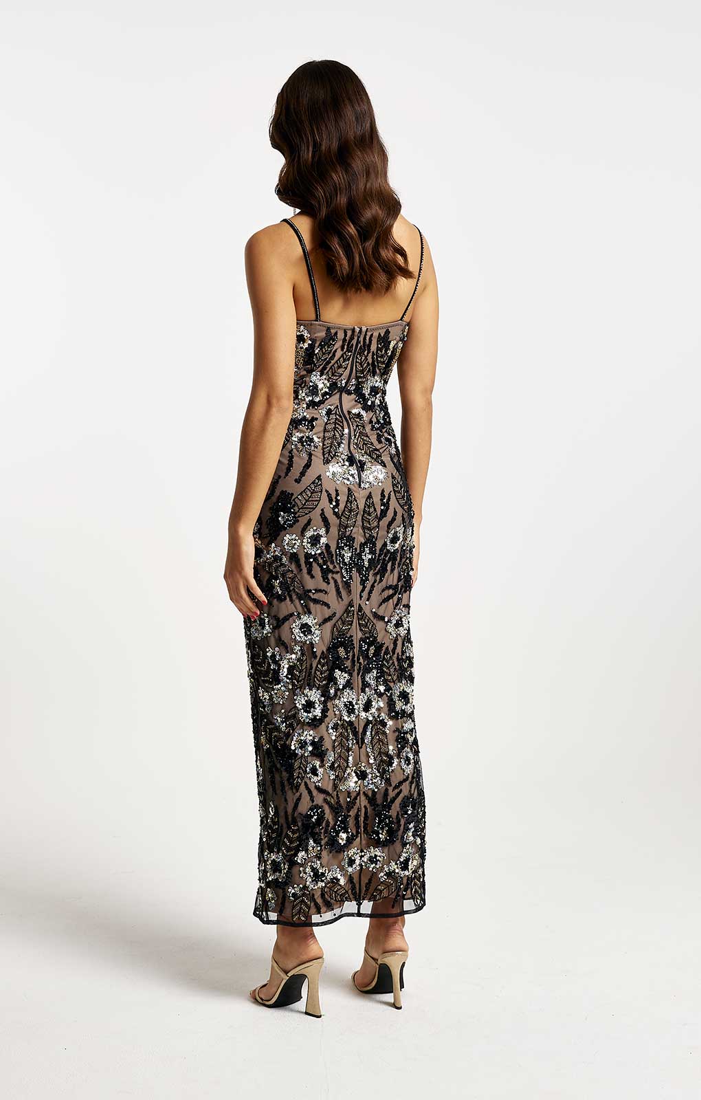 River Island Black Sequin Floral Bodycon Maxi Dress