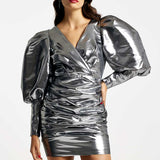 River Island Silver Long Sleeve Bodycon Mini Dress