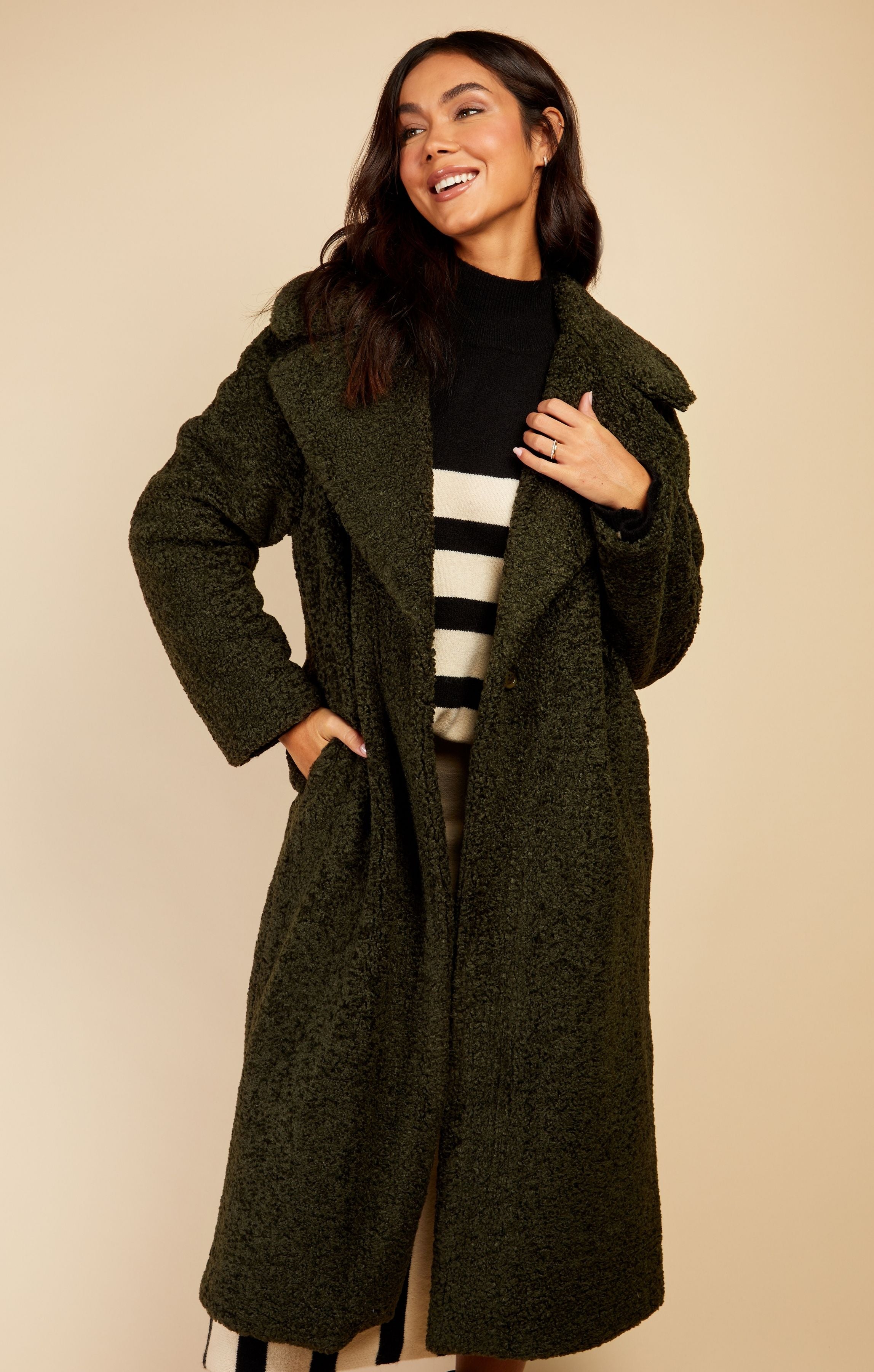 Little Mistress Green Teddy Coat by Vogue Williams