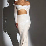 Oh Polly Nixie Velvet Mid-Rise Maxi Skirt in Ivory