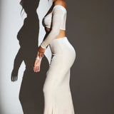 Oh Polly Nixie Velvet Mid-Rise Maxi Skirt in Ivory