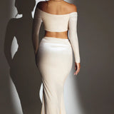 Oh Polly Nixie Velvet Mid-Rise Maxi Skirt in Ivory