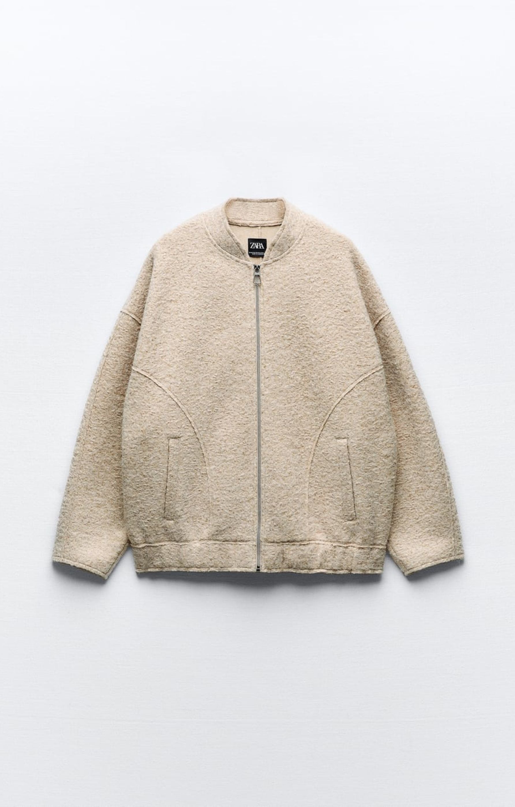 Zara Oversized Boucle Bomber Jacket
