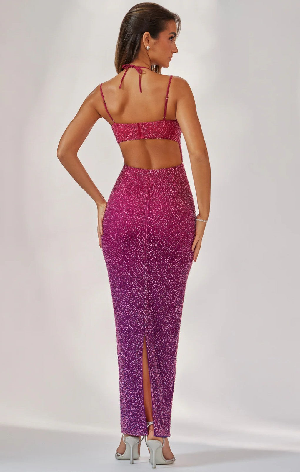 Oh Polly Monte Carlo - Embellished Maxi Dress in Pink/Purple Ombré