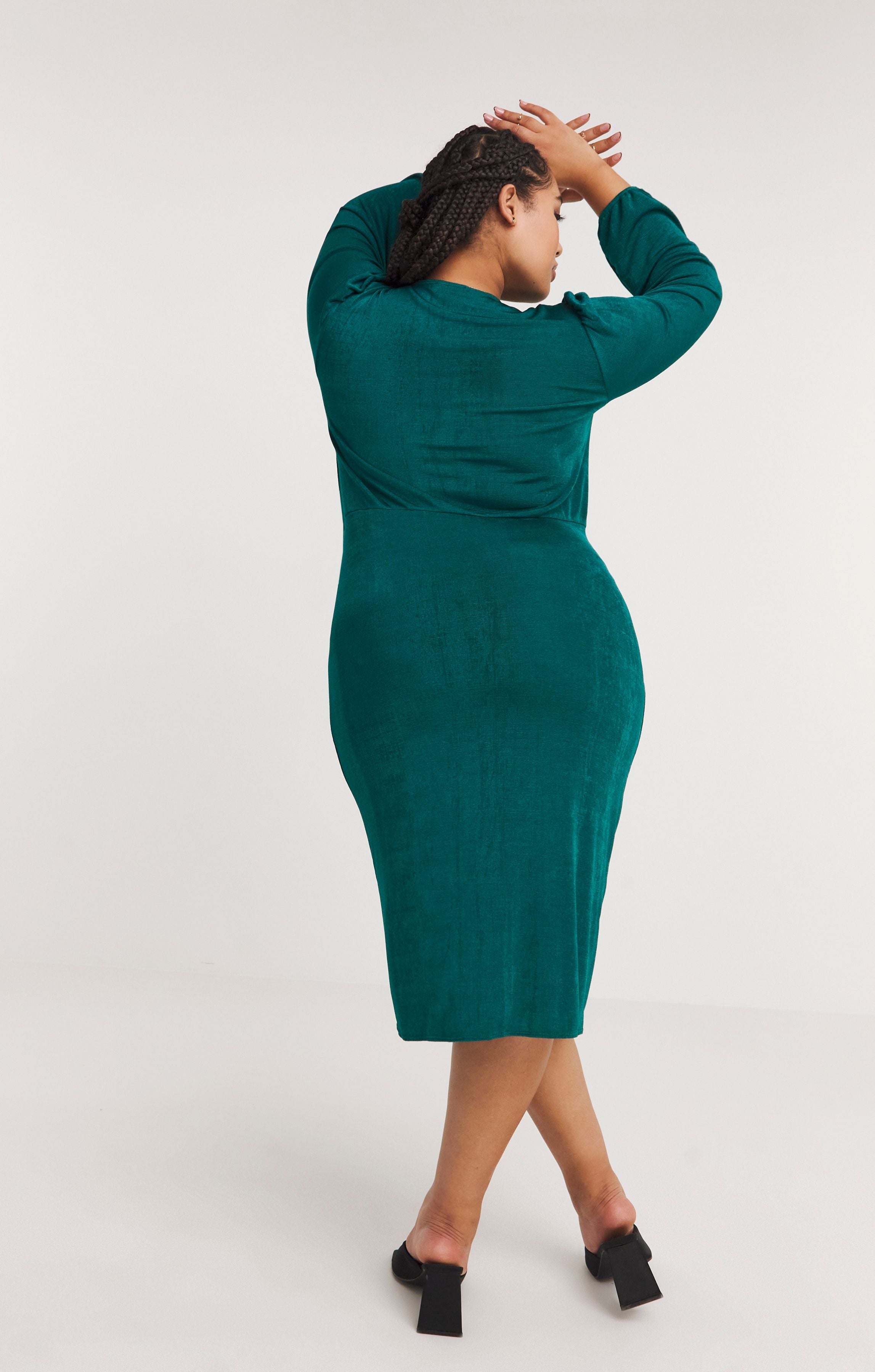 Simply Be Forest Green Slinky Wrap Front Midi Dress product image