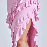 Oh Polly Aurelie Panelled Ruffle Evening Gown in Pink