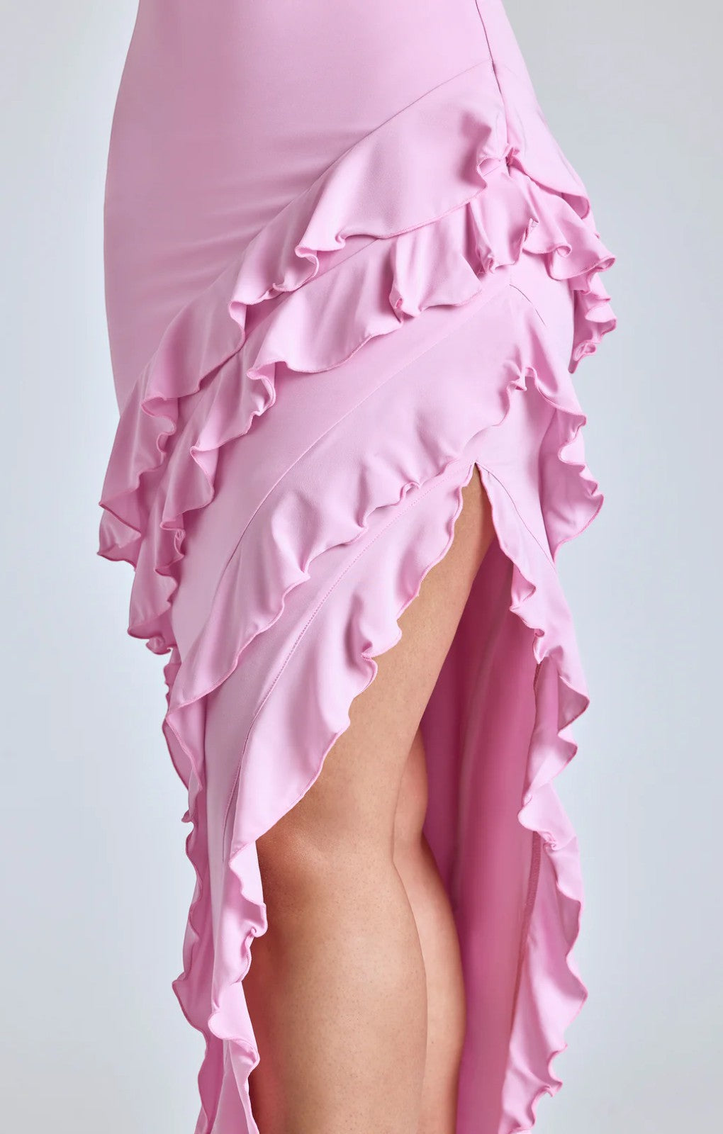 Oh Polly Aurelie Panelled Ruffle Evening Gown in Pink