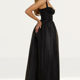 Oh Polly Corset Organza Maxi Dress in Black