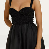 Oh Polly Corset Organza Maxi Dress in Black