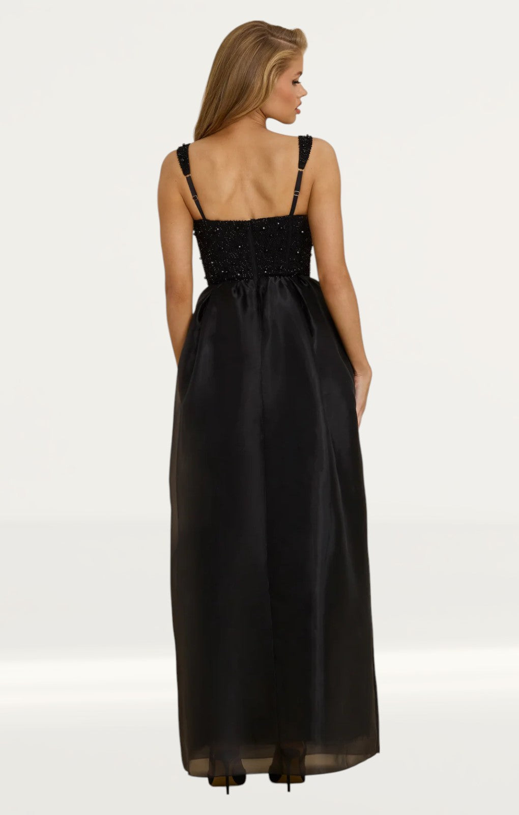 Oh Polly Corset Organza Maxi Dress in Black