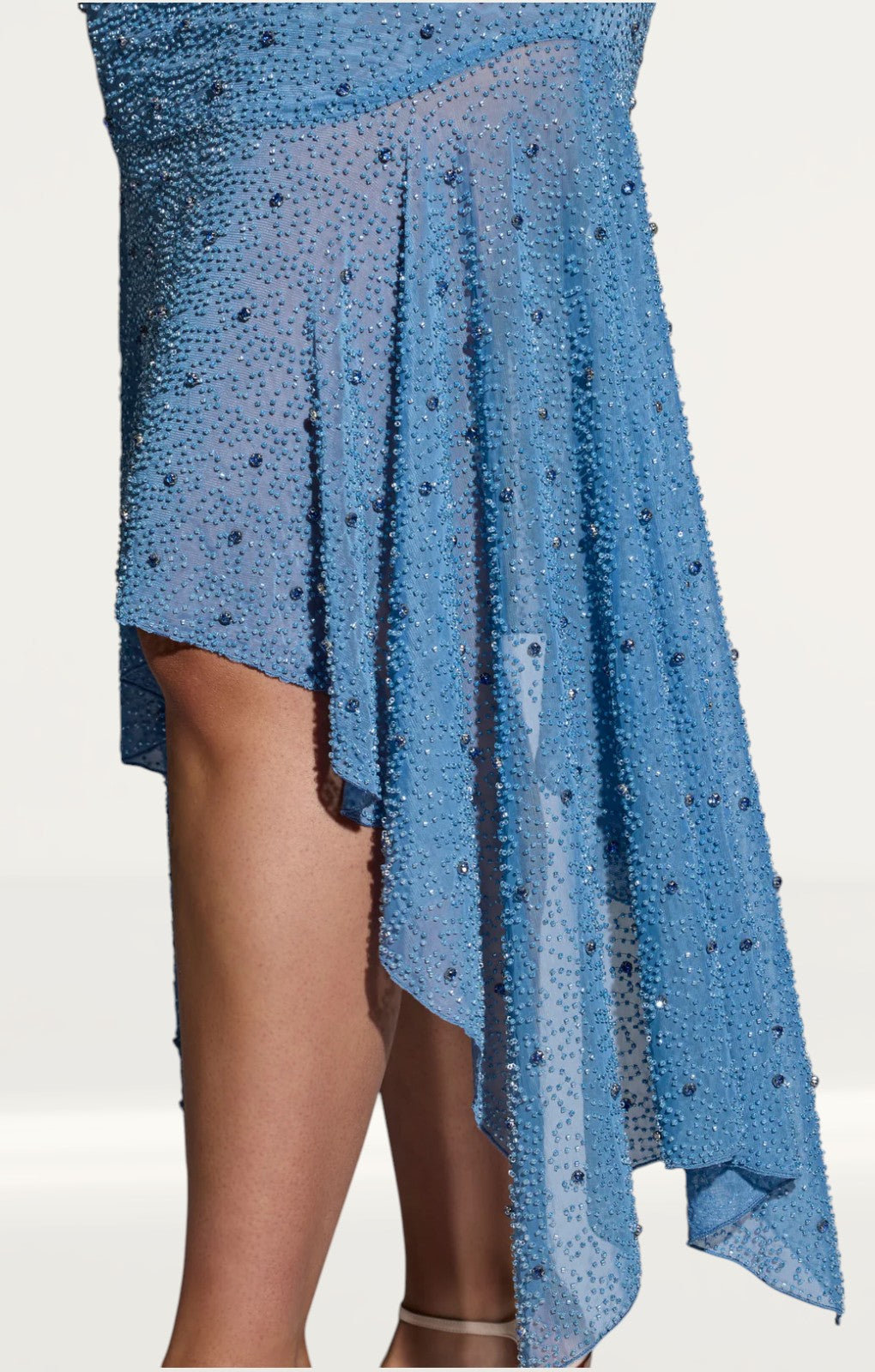 Oh Polly Soustans Embellished Handkerchief Hem Gown Skirt in Smokey Blue