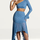 Oh Polly Soustans Embellished Handkerchief Hem Gown Skirt in Smokey Blue