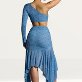Oh Polly Soustans Embellished Handkerchief Hem Gown Skirt in Smokey Blue