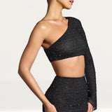 Oh Polly Amboise Embellished One Shoulder Top in Black