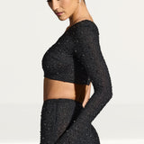 Oh Polly Amboise Embellished One Shoulder Top in Black