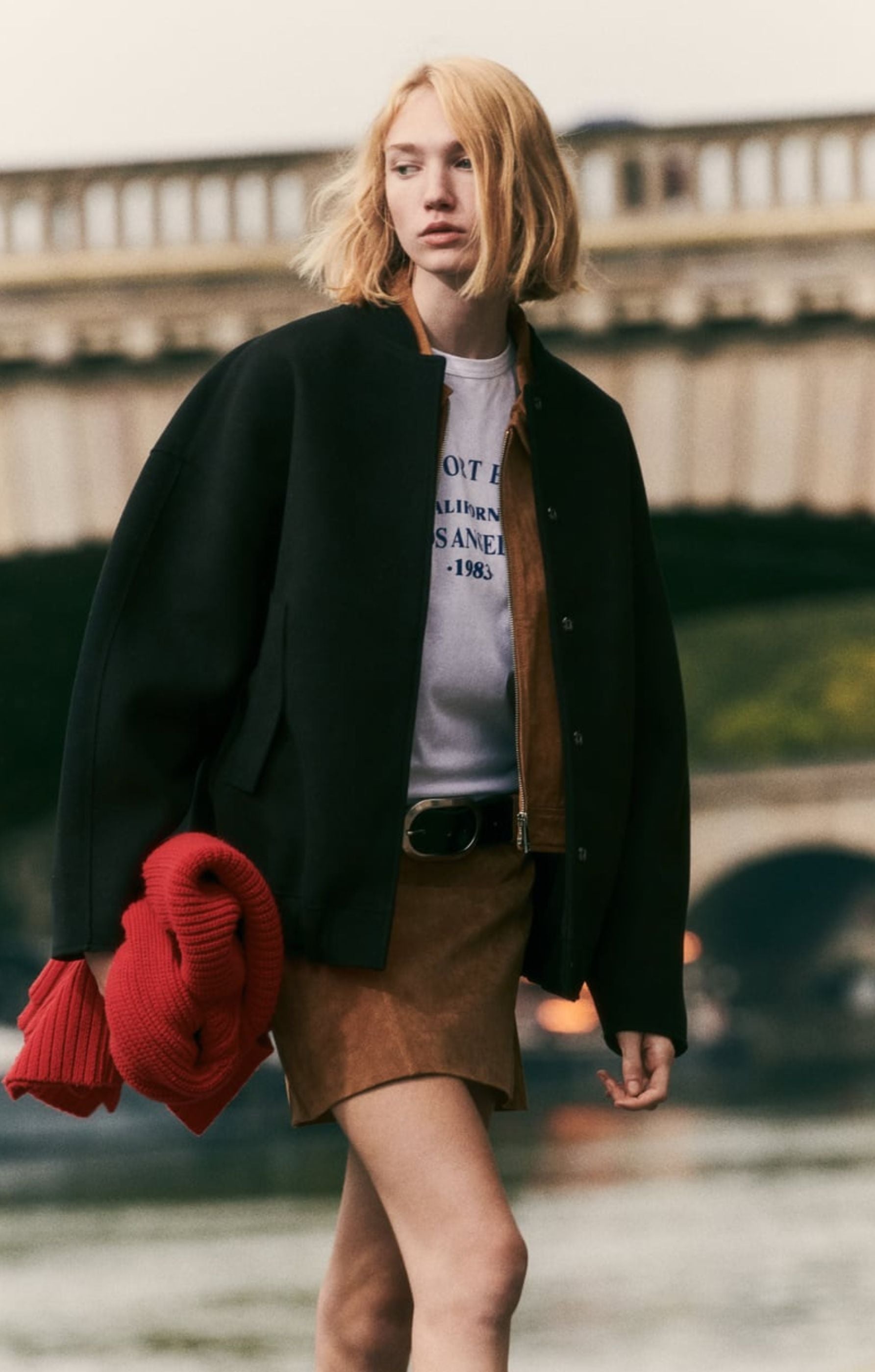 Zara Oversized Felt Bomber Jacket