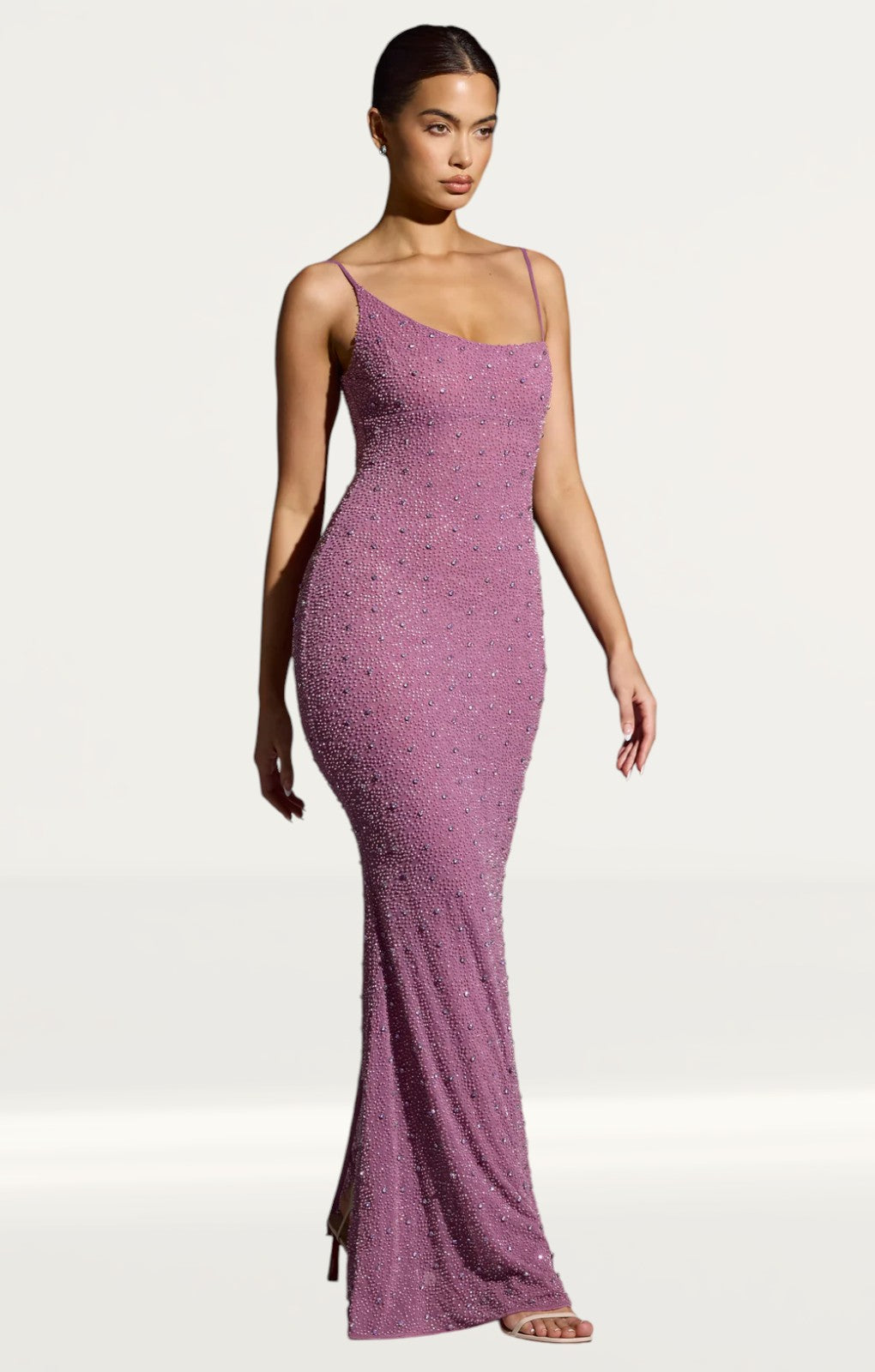 Oh Polly Duhamel Embellished Asymmetric Maxi Dress in Grape