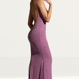 Oh Polly Duhamel Embellished Asymmetric Maxi Dress in Grape
