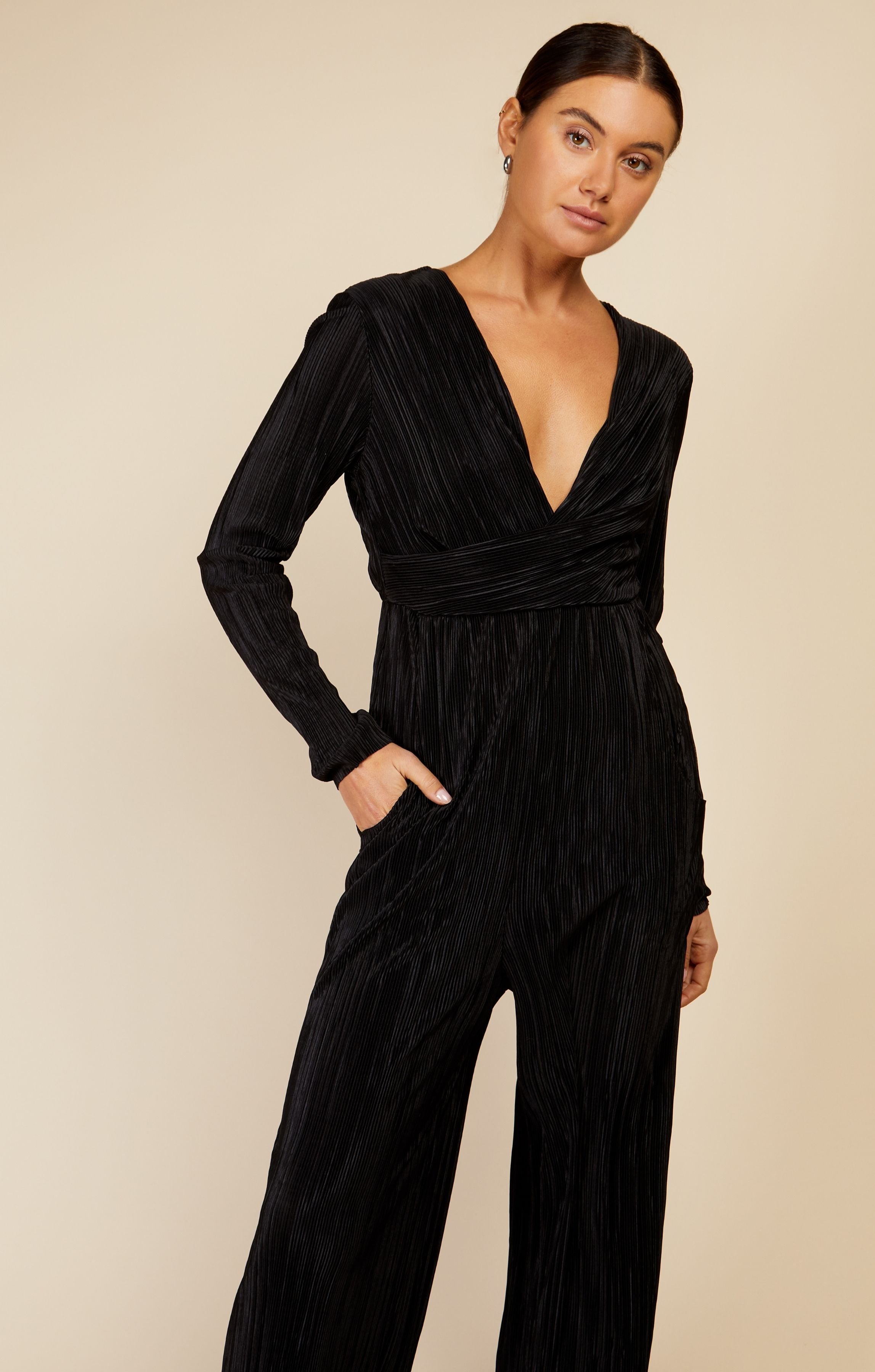 Little Mistress Black Plisse Jumpsuit by Vogue Williams