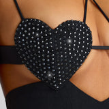 Oh Polly Serena Embellished Heart Cup Detail Evening Gown in Black