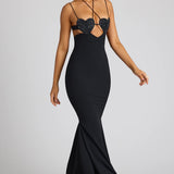 Oh Polly Serena Embellished Heart Cup Detail Evening Gown in Black