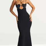 Oh Polly Serena Embellished Heart Cup Detail Evening Gown in Black