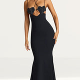 Oh Polly Serena Embellished Heart Cup Detail Evening Gown in Black
