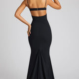 Oh Polly Serena Embellished Heart Cup Detail Evening Gown in Black