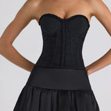 Oh Polly Matiya Bubble Hem Mid-Rise Micro Mini Skirt in Black