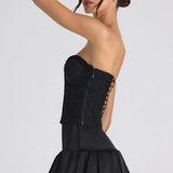 Oh Polly Matiya Bubble Hem Mid-Rise Micro Mini Skirt in Black