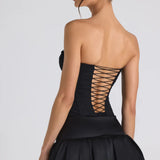 Oh Polly Matiya Bubble Hem Mid-Rise Micro Mini Skirt in Black